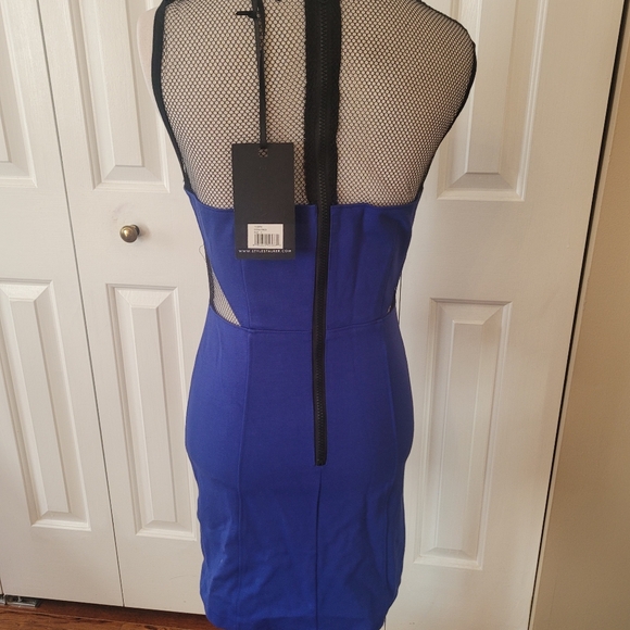 Sexy Blue Dress with Black Fishnet Cutouts - Picture 4 of 6